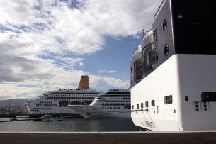 Three cruise vessels at the port of Bilbao