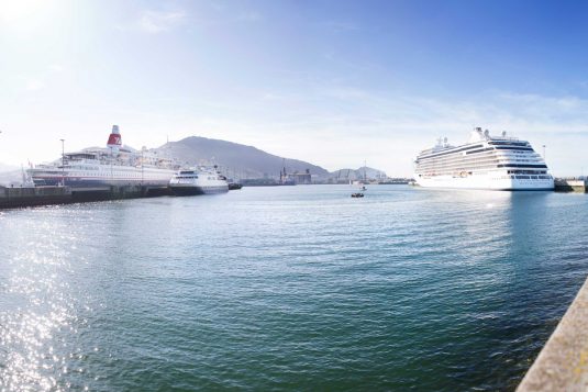 Three cruise vessels at port