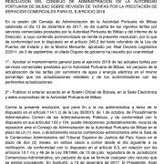 Resolución del Consejo de Administración de la Autoridad Portuaria de Bilbao sobre Revisión de Tarifas por la Prestación de Servicios Comerciales para el ejercicio 2018