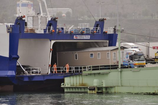 Unloading of MV Baie de Seine after its arrival in Bilbao