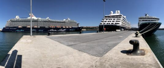 Three cruise ships at the port of Bilbao