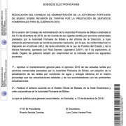 Resolución del Consejo de Administración de la Autoridad Portuaria de Bilbao sobre revisión de tarifas por la prestación de servicios comerciales para el ejercicio 2019