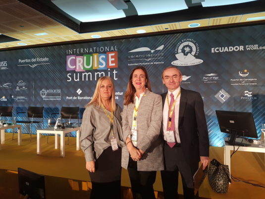 In the photograph (from left to right): Virginia López Valiente, CEO Cruises News Media Group & International Cruise Summit; Gloria Frau, Cruise Unit Manager at Port Authority of Bilbao and David Selby, Managing Director Travelyields LTD  and  Director of the Conference.