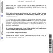 Resolución del Consejo de Administración de la Autoridad Portuaria de Bilbao sobre revisión de tarifas por la prestación de servicios comerciales para el ejercicio 2020