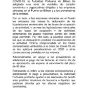 La Autoridad Portuaria de Bilbao aprueba un paquete de medidas económicas dirigidas a las empresas concesionarias y a proveedores del puerto por la crisis del COVID-19
