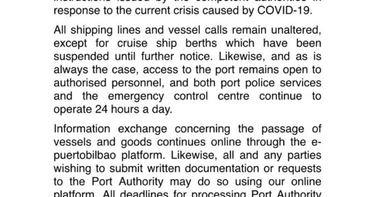 The Port of Bilbao is maintaining its activity and logistics operations