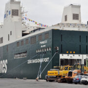 The Finneco I, one of the most efficient ships in the world for maritime transport, arrives at the port of Bilbao
