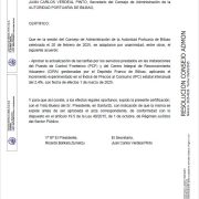 Bilboko Portu Agintaritzaren Kontseiluaren Ebazpena, Mugako Kontrol Postuaren (PCF) eta Aduanak Aztertzeko Zentro Integralaren (CIRA) instalazioetan emandako zerbitzuengatiko tarifak eguneratzeari buruzkoa